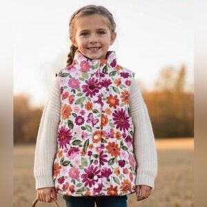 Gymboree Girls Floral Corduroy Quilted Vest Size M Cottagecore Boho Retro